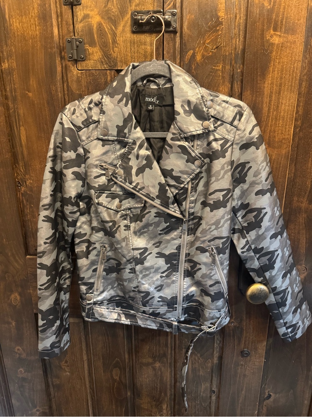 Gray Camo Faux Leather Moto Jacket